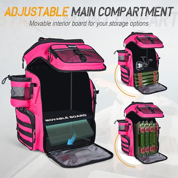 Goture Fishing Backpack,900D Water-Resistant Tackle Bag with Rod Holders, Insulated Cooler Compartment,55L Large Capacity Fishing Gear Storage for Saltwater&Freshwater Camping Hiking,Gifts for Women