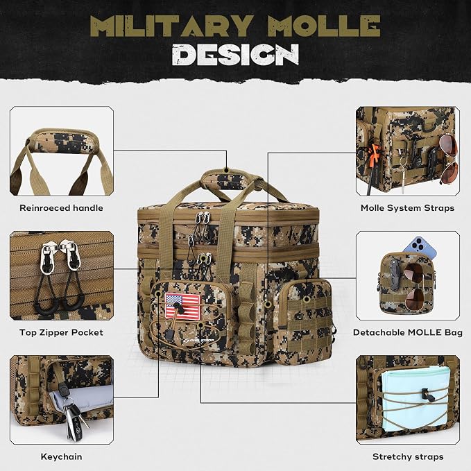 Maelstrom Tactical Lunch Box, 23 L Insulated Lunch Bag for Men, Expandable Double Deck Lunch Cooler Bag,Large Leakproof Soft Lunch Tote with Detachable MOLLE Bags, for Adult Women Work,Picnic
