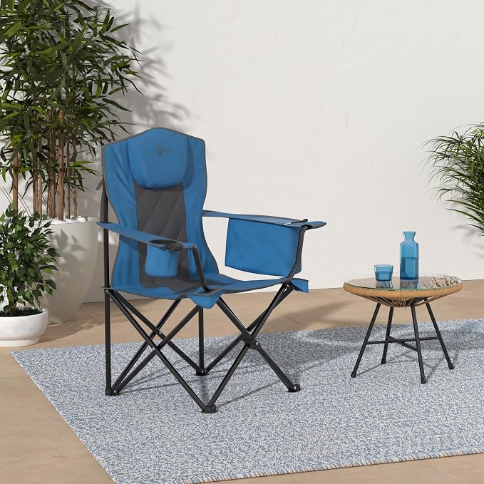 ARROWHEAD OUTDOOR Portable Deluxe Folding Camp Quad Chair w/Headrest, Glass & Cup Holders, Armest 6-can Cooler, Heavy Duty Carry Bag, 550 lbs Weight Capacity