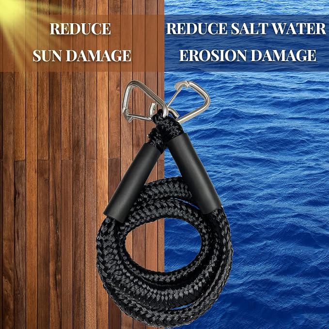 4 Feet Bungee Dock Line Double Clips Heavy Duty 316 Stainless Steel Clips Boat Ropes Mooring Ropefor for Boats PWC, Built in Snubber, Kayak,Watercraft,SeaDoo,Jet Ski, Pontoon, Canoe, Power Boat 2-Pack