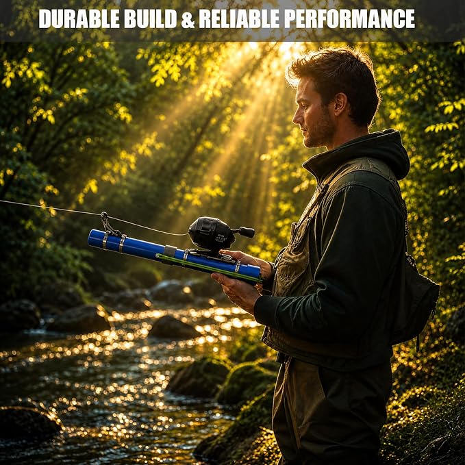 Fishing Catapult Rod, Portable Catapult Fishing Pole with Reel & Metal Lure, Complete Casting Kit with 2 Latex Tubes & Carry Bag for Saltwater and Freshwater Fishing Gear