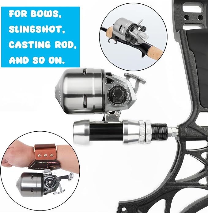 AMEYXGS MPX39 Bowfishing Reel for Archery Hungting Bow Fishing, Stainless Steel and Aluminium, Left/Right Reversible Handle, 3.875:1 Gear Ratio, Strong Line 4# 85 Yards 0.32mm/50lb