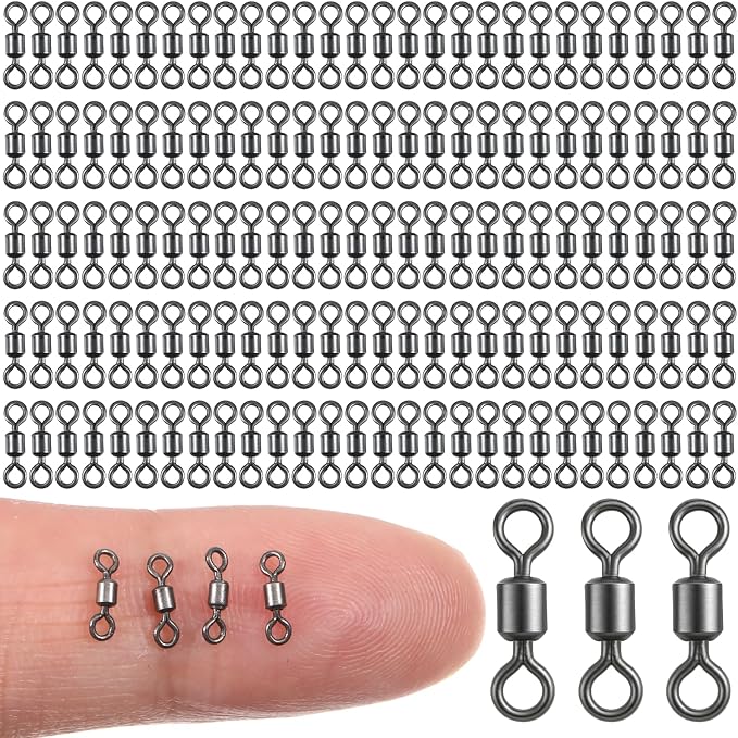 SynHHergyx 100 Pack Micro Swivels for Fly Fishing, Small Fishing Swivels Rolling Barrel Swivels Fly Fishing Tackles, High Strength Barrel Swivel Hook Line Connector with Black Coating