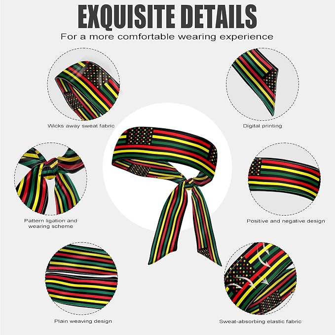 Flag Tie Headbands for Men Women, Moisture Wicking Sweatband Breathable Sports Headwrap, Non-Slip Stretchy Adjustable Fitness Hair Band