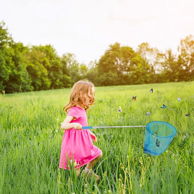 TSYAN Kids Telescopic Butterfly Fishing Nets for Kids Catching Insect Net Outdoor Tools for Catching Bugs Fish Insect Ladybird, Extendable 34 Inches and Anti Slip Grip (3Pcak)