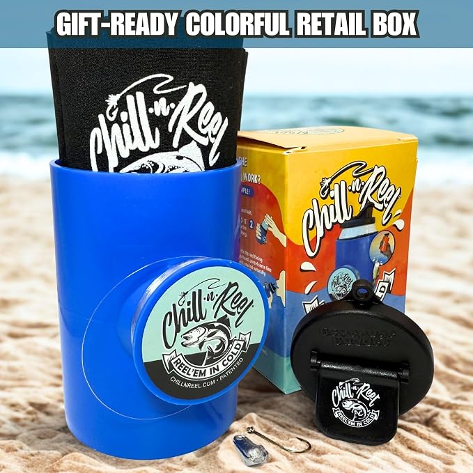 Made in USA | Fishing Can Cooler from Shark Tank | Fishing Gifts for Men & Gifts for Dad Who Has Everything | Boating Must Haves | Retail Box Packaging | Blue