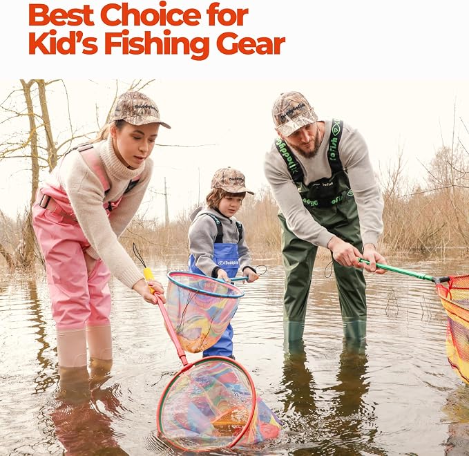 DaddyGoFish Kids Fishing Net - Extendable Telescopic Landing Net for Boy Girl Children Catching Small Fish Crab Shrimp Minnow Dragonfly Beach Pier Lake River Ocean