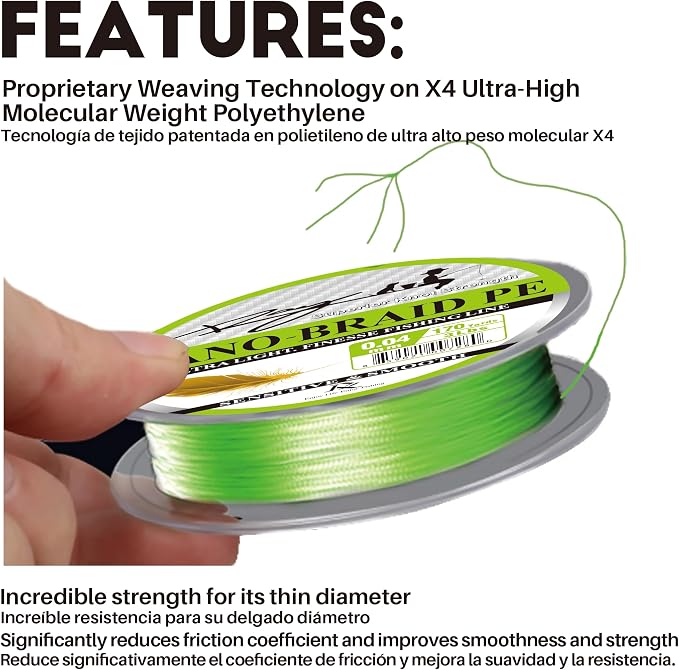 Ultra Slim Braided PE Fishing Line, Strong Knot Strength, Deign for Ultra Light Freshwater Fishing, Come with 3lb Test or 5lb Test, 170Yds Each Spool