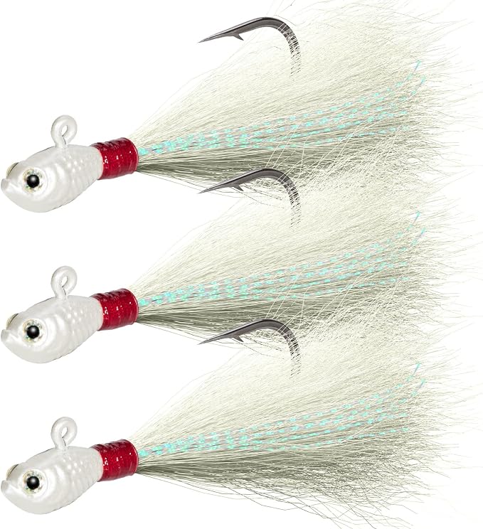 Dr.Fish 3 Pack Bucktail Jig Lure Hair Jig Saltwater Freshwater Lures Surf Fishing Bass Flounder Striper Bluefish Halibut Redfish
