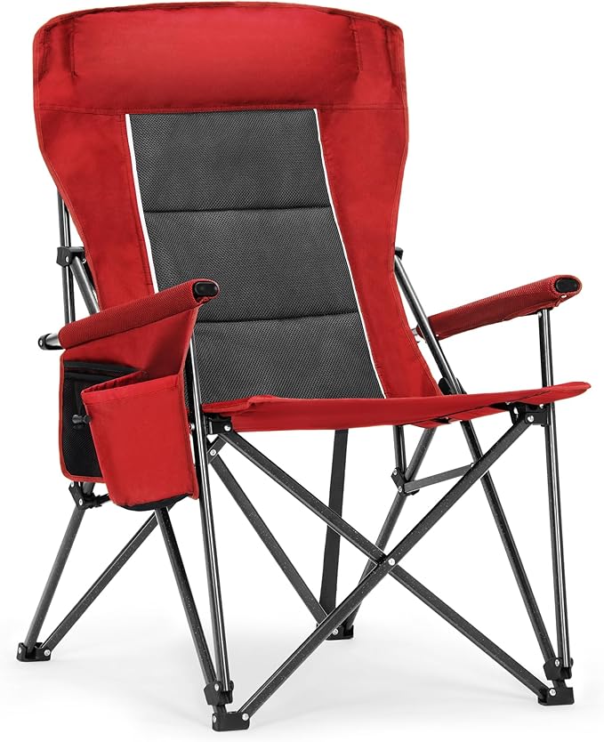 ALPHA CAMP Heavy Duty Camping Chairs with Cup Holder Oversized Folding Chair 500LBS Capacity Outdoor Chair with Headrest,Lawn with Side Pocket for Lawn, Sports and Fishing