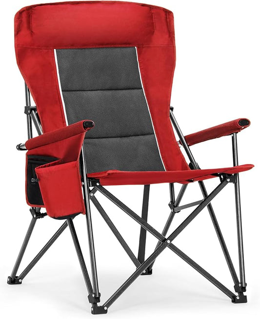ALPHA CAMP Heavy Duty Camping Chairs with Cup Holder Oversized Folding Chair 500LBS Capacity Outdoor Chair with Headrest,Lawn with Side Pocket for Lawn, Sports and Fishing