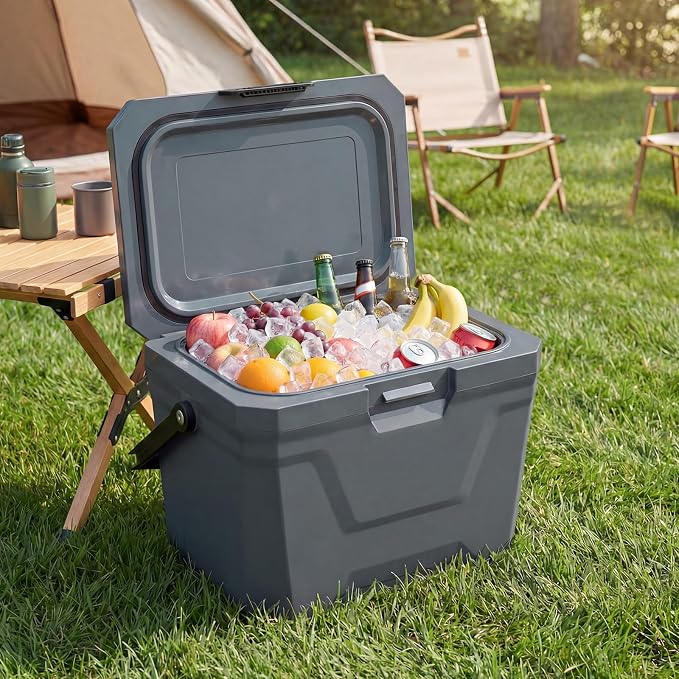 COSTWAY Insulated Portable Cooler, Hard Shell Ice Chest w/ 2 Cup Holders, Bottle Opener, Drain Plug, 3-Day Ice Retention, Outdoor Leak-Proof Dry Box for Beach, Camping, Fishing, Picnic