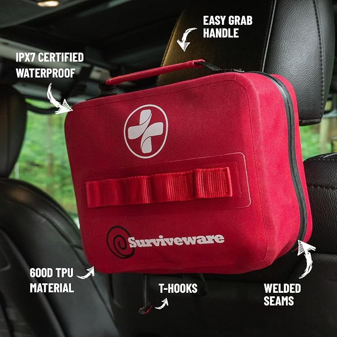 Surviveware 184 Pcs Comprehensive Waterproof Premium Survival First Aid Kit - Medical Emergency Kit for Travel Camping Gear, Home Essentials & Outdoor Emergencies - Survival Kit