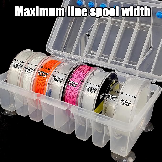 Aventik Clear Fishing Line Organizer Built-in Cutter & Silicone Holes 6C/8C Clear Tangle Free Spool Storage Box for Fishing Line Management