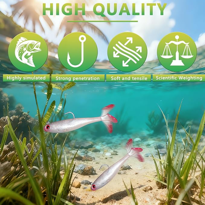 Soft Fishing Lures for Bass Fishing:Pre-Gigged Swim Baits for Saltwater or Freshwater.Soft Plastic Fishing Accessories.