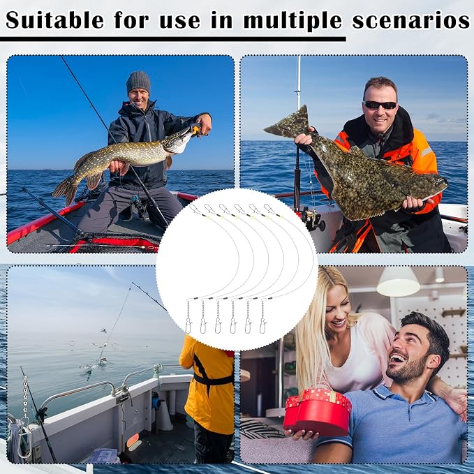 Threlaco 6 Pcs Trolling Bumper for Trolling Flashers Dodgers Fishing Leader Saltwater Leader Line Bottom Rigs Clear Nylon Surf Fishing Steel Tackle Rigs with Swivel Snaps Beads
