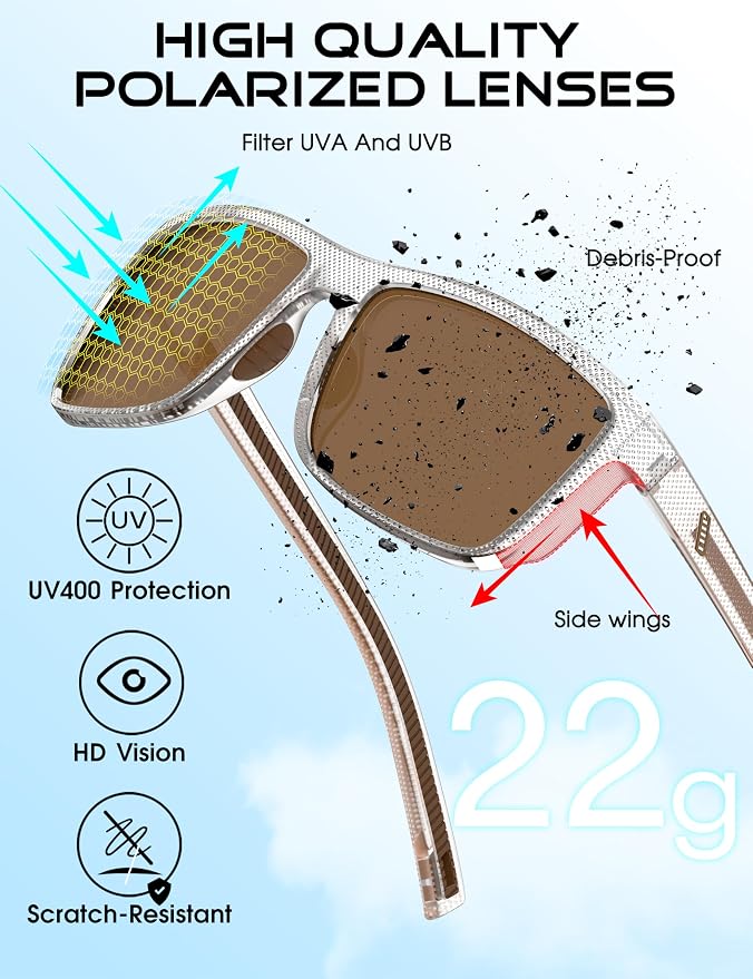 ATTCL Square Polarized Sunglasses for Men: Ultra-Light TR90 Frame UV400 Protection Sun Glasses for Fishing Driving