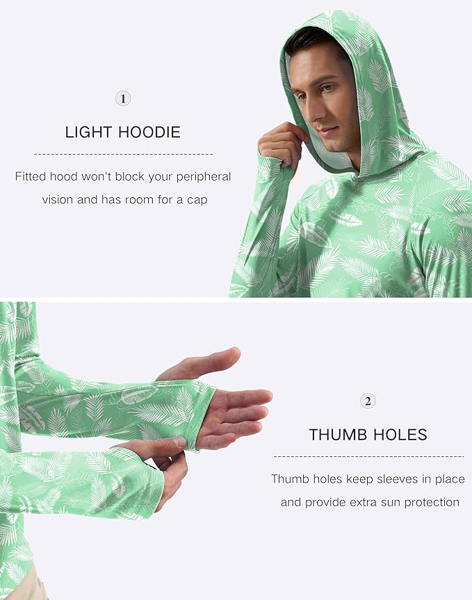 Pudolla Men's Sun Protection Hoodie Shirts UPF 50+ Rash Guard SPF Long Sleeve Fishing Shirt for Men Swim Hiking Boating