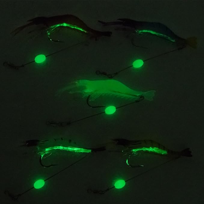 Goture Soft Shrimp Lures Fishing Saltwater Luminous Shrimp Bait Set Fishing Lures with Sharp Hooks for Freshwater Saltwater Trout Bass Salmon Crappie Walleye Pike Perch