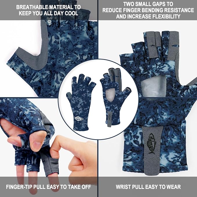 Palmyth UV Protection Fishing Fingerless Gloves UPF50+ Sun Gloves Men Women for Kayaking, Hiking, Paddling, Driving, Canoeing, Rowing