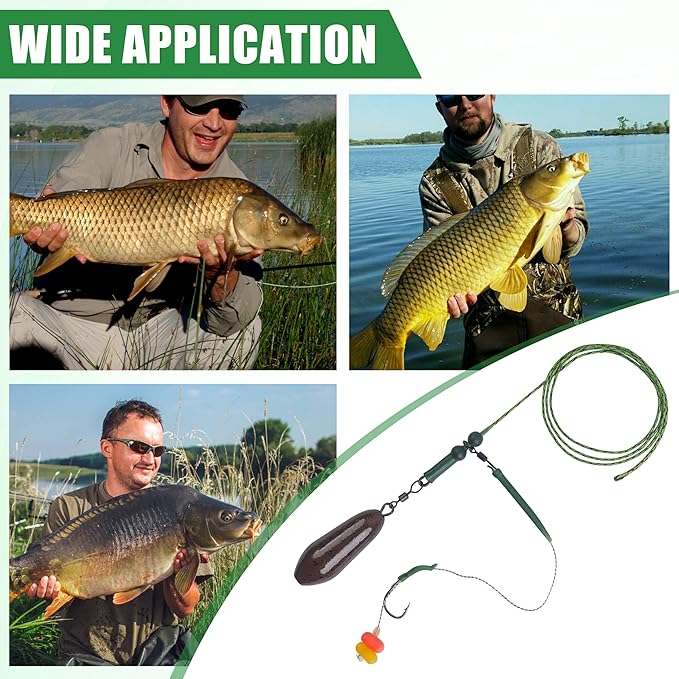 Carp Fishing Rigs Kit Carp Hair Rig with Carp Sinker Weights Carp Hooks Corn Bait Leader Rigs Quick Change Rolling Swivels Sleeves Carp Fishing Equipment Accessories