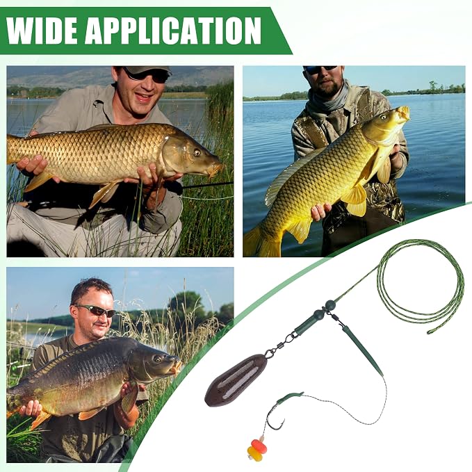 Carp Fishing Rigs Kit Carp Hair Rig with Carp Sinker Weights Carp Hooks Corn Bait Leader Rigs Quick Change Rolling Swivels Sleeves Carp Fishing Equipment Accessories