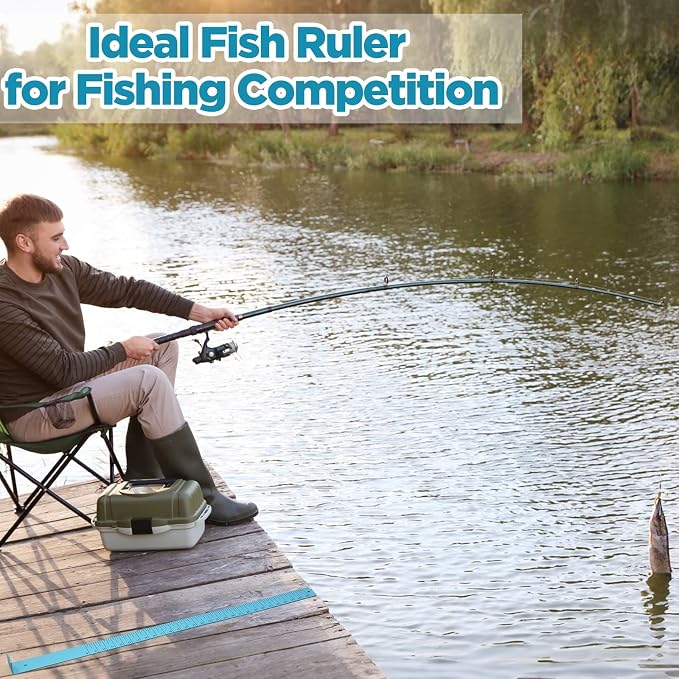 Zonon Fish Measuring Board 36" Long x 2" Wide x 1/8" Thick Anodized Aluminum Fish Ruler Aqua Blue Corrosion Resistant Boat Measuring Tool for Fishing Competition Fresh and Salt Water