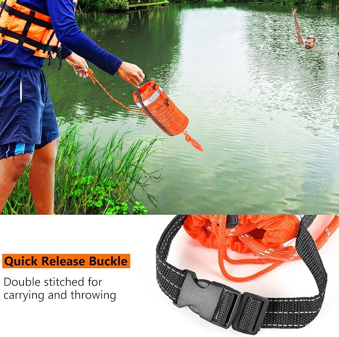 NTR Water Rescue Throw Bag with 50/70/98 Feet of Rope in 3/10 Inch Tensile Strength Rated to 1844lbs, Throwable Device for Kayaking and Rafting, Safety Equipment for Raft and Boat