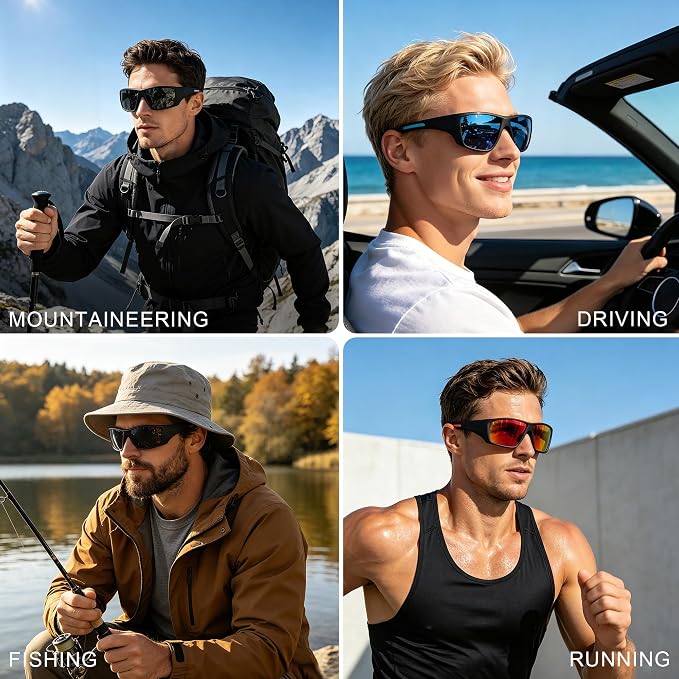 Polarized Sports Sunglasses for Men Women - Wrap Around Sun Glasses UV Protection for Fishing Running Driving