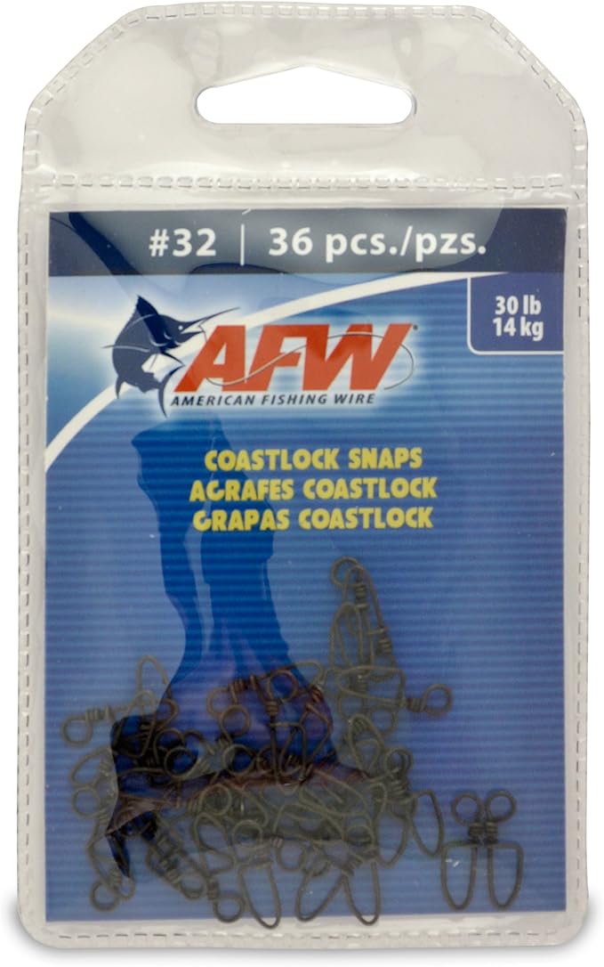 AFW Brass Coastlock Snap Swivels – Durable Fishing Gear with High-Strength Wire Snaps, Black Oxide Finish, Prevents Line Twisting & Kinking, Supports Up to 350 lb Test.