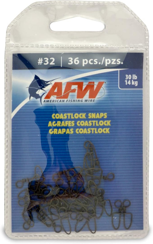 AFW Brass Coastlock Snap Swivels – Durable Fishing Gear with High-Strength Wire Snaps, Black Oxide Finish, Prevents Line Twisting & Kinking, Supports Up to 350 lb Test.