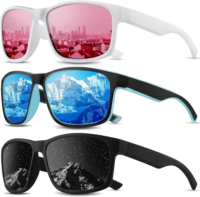 Square Polarized Sunglasses for Men and Women, Mens Sunglasses UV Protection with Lightweight Frame Sun Glasses