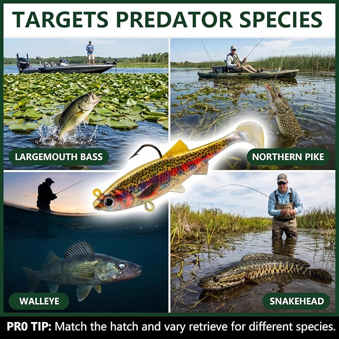 Soft Fishing Lures for Bass Fishing:Pre-Gigged Swim Baits for Saltwater or Freshwater.Soft Plastic Fishing Accessories.