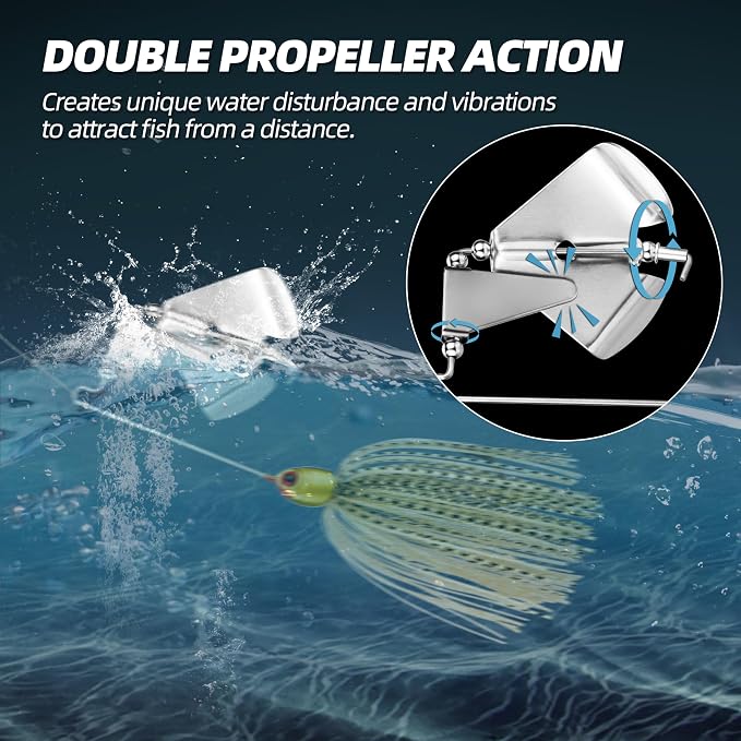 Double Prop Buzzbaits - Fishing Lures Buzzbait Spinnerbait Jigs Lure for Bass, Pike & More - Lifelike Action with Double Propeller Design, Ideal for Men Anglers, 5pcs