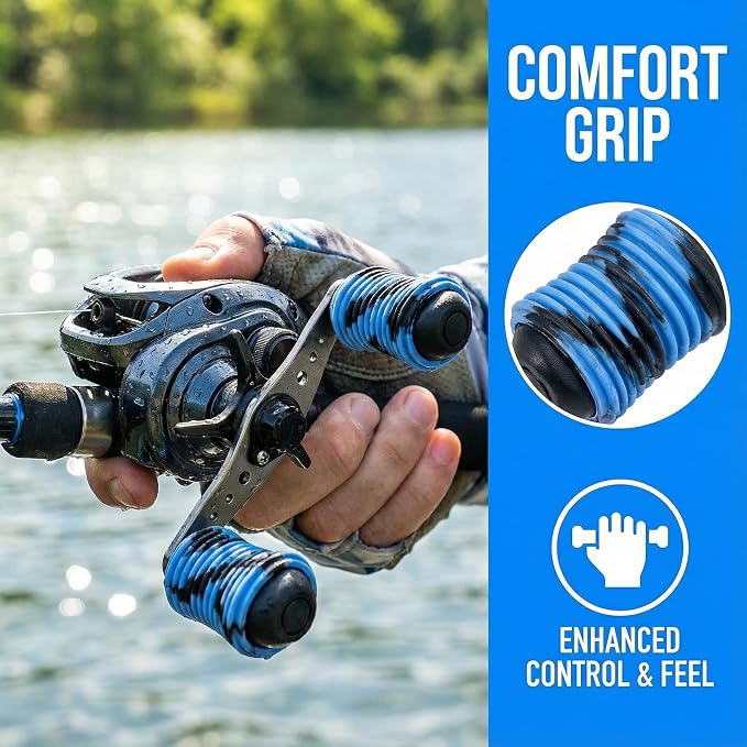 9Pack Rubber Fishing Reel Handle Grip Sleeve Non-Slip Baitcaster Knob Covers for Casting or Spinning Reel Customizable Handle Cover Tape Baitcasting Baitcaster Handle Grip