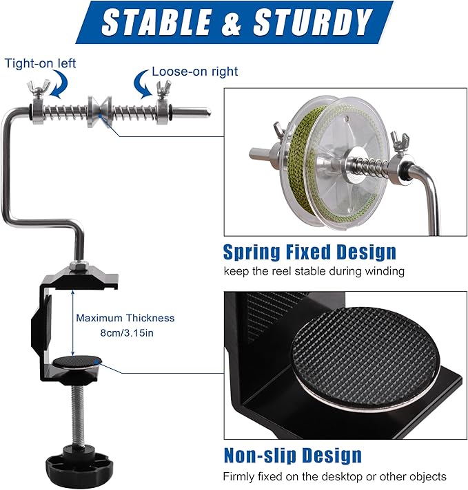 Fishing Line Spooler Portable Fishing Line Winder Spooler Machine Adjustable Stable Reel Spooler with Clamp Spooling Station System for Spinning Casting Reels
