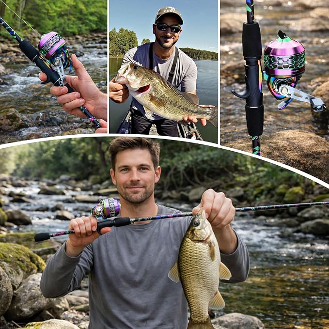 Sougayilang Spincast Fishing Rod Reel Combo, 5.9ft 2 Pieces Medium Heavy Fiber Glass Pole with Bright Strong Smooth Reel for Freshwater