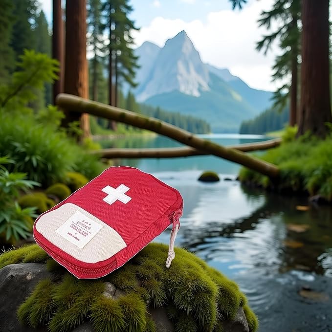 Red Portable Mini First Aid Kit,Outdoor Camping Family Survival First Aid Kit Cross Pattern Safety and Survival Camping and Hiking