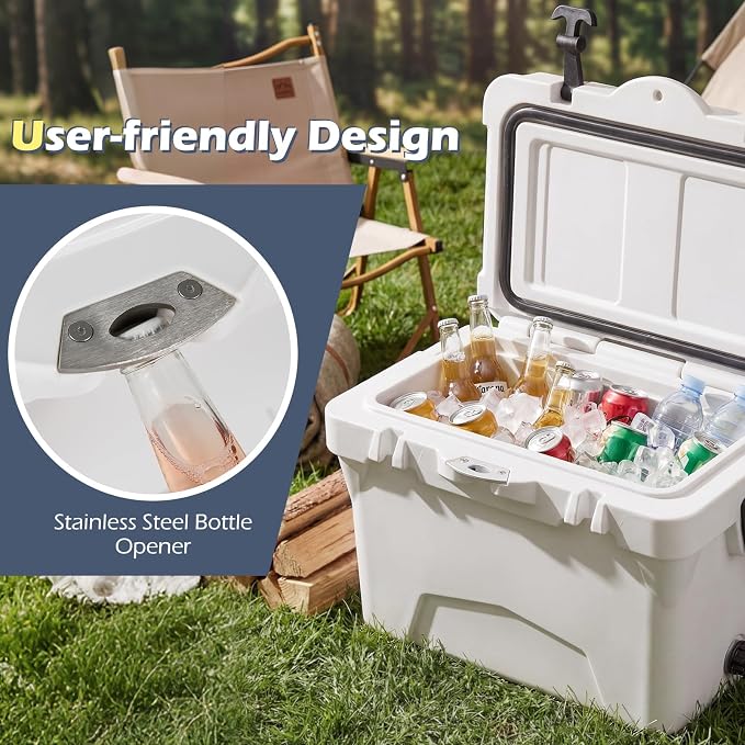 Goplus Hard Cooler, Insulated Ice Chest w/Portable Handles, Cup Holders, Ruler, Bottle Opener, 6 Day Ice Retention for Drink, Beverage, Camping, Fishing, Beach