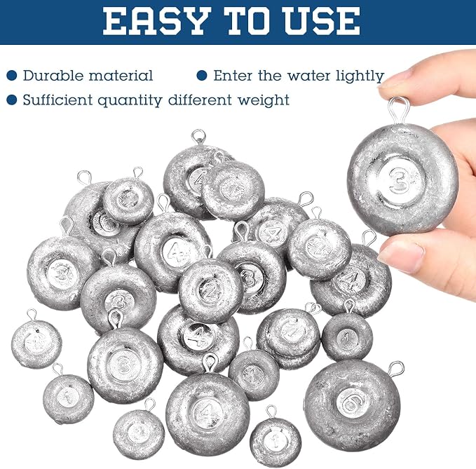 24 Pieces Fishing Disc Sinkers Weights Disc Sinker Fishing Sinkers Weights for Saltwater Catfishing Trolling Surf Tackle