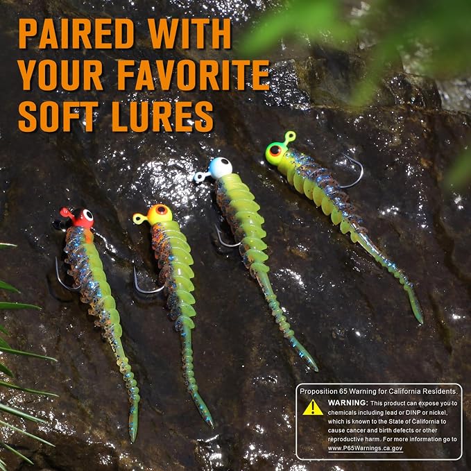 Dovesun Jig Heads for Fishing, Painted Jigheads with 3D Eye Ball Glowing Walleye | Bass | Crappie jigs 1/2oz 3/8oz 1/4oz 1/5oz 1/8oz 1/10oz 1/16oz 1/32oz Fishing Jig Hooks Assortment 15-40pcs