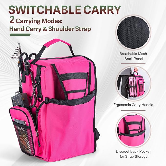 Goture OpenSide Tactical Sling Tackle Bag with 3 Tackle Trays,Lures & Fishing Tools, Lightweight Fishing Backpack Storage for Fishing Gear-Pink Bag, Gift for Women