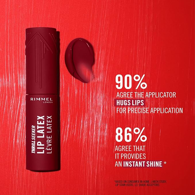 Rimmel Thrill Seeker Lip Latex, 150 Magnetic, Liquid Lipstick, Lipgloss, Lip Colour, Hyaluronic Lipstick, Lip Stain, Smooth Shine, Hydration, Hyaluronic Acid, Vitamin E, Aloe Vera, 0.2oz