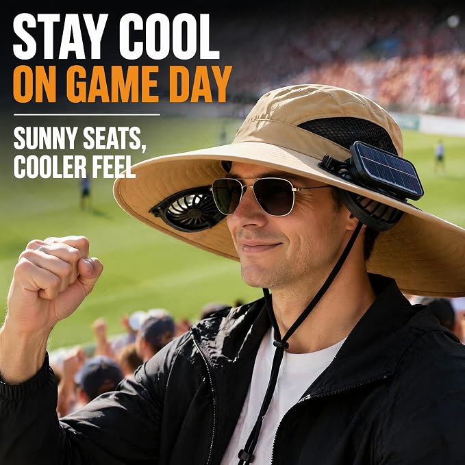 Solar Fan Fishing Hat 2 Fans – UPF 50+ UV Protection, Adjustable Bucket Hat for Outdoor