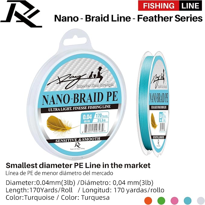 Ultra Slim Braided PE Fishing Line, Strong Knot Strength, Deign for Ultra Light Freshwater Fishing, Come with 3lb Test or 5lb Test, 170Yds Each Spool