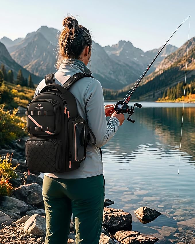 MATEIN Fishing Sling Bag with Lure Rod Holder & Phone Pouch, Waterproof 3600 Tackle Box Backpack with Removable Bait Binder