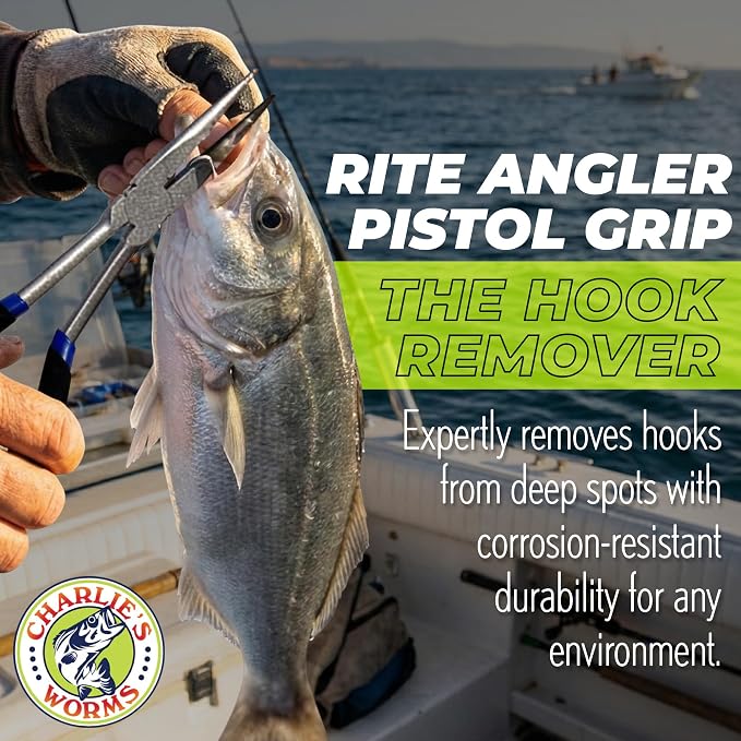 Rite Angler Pistol Unhooking Pliers – Fishing Pliers with Pistol Grip for Hook Removal, Freshwater/Saltwater, Needle Nose Tool for Fish - Blue/Black, 12"