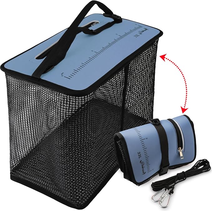 Dovesun Floating Fishing Basket, Collapsible Fish Basket Portable Fishing Net Quick-Drying Rubber Coated Fishing Bait Storage Cage 3.5-10 Gallons