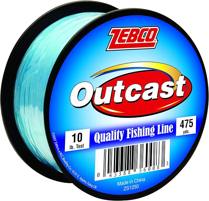 Zebco Outcast Monofilament Fishing Line, Low Memory and Stretch, High Tensile Strength