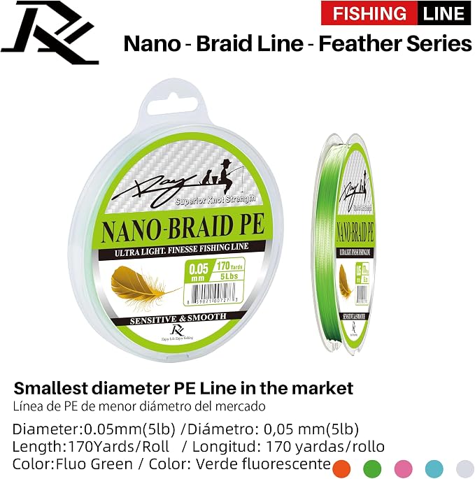 Ultra Slim Braided PE Fishing Line, Strong Knot Strength, Deign for Ultra Light Freshwater Fishing, Come with 3lb Test or 5lb Test, 170Yds Each Spool
